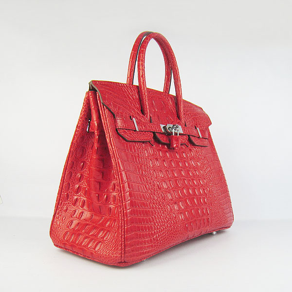 High Quality Fake Hermes Birkin 35CM Crocodile Head Veins Leather Bag Red 6089